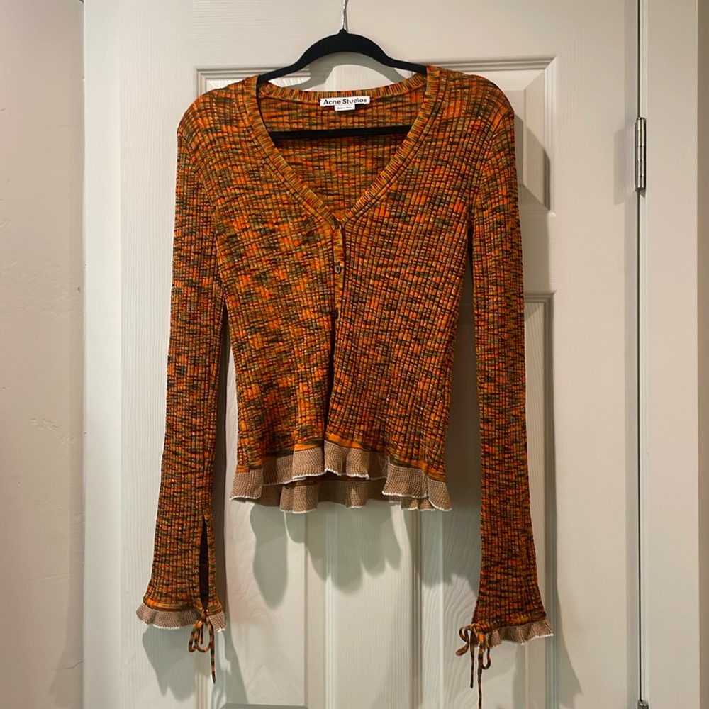 Acne Studios Ribbed-Knit Cable Frill Cardigan